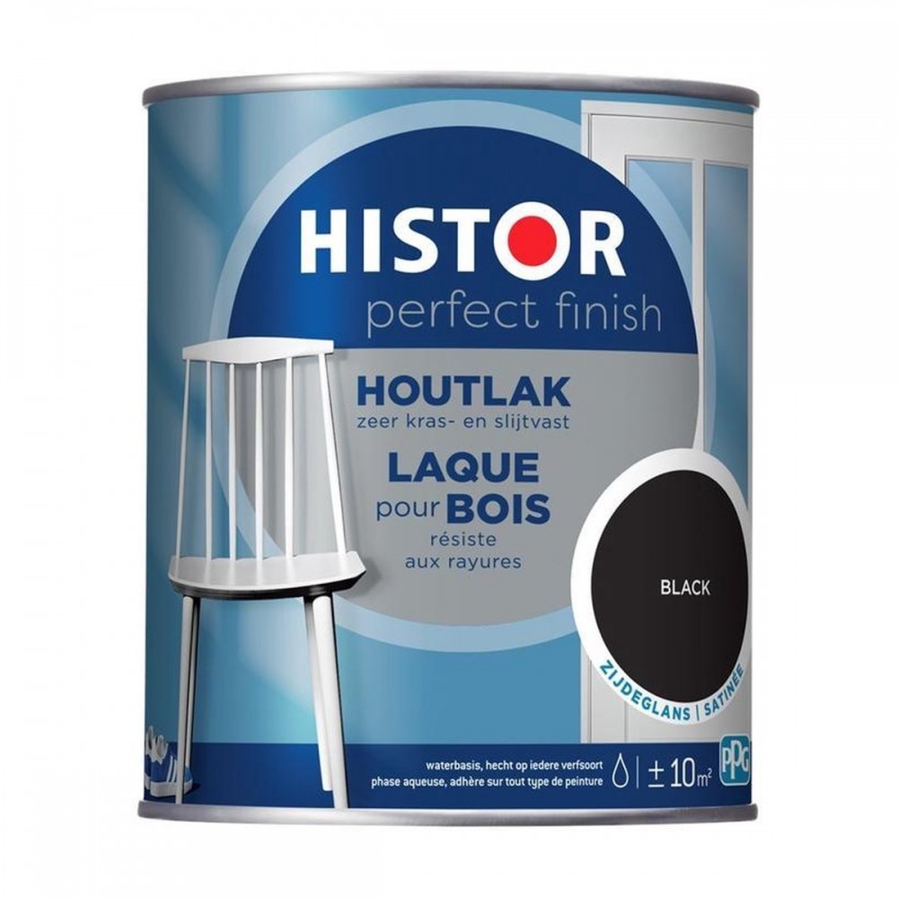 Histor Perfect Finish Houtlak Zijdeglans - Krasvast & Slijtvast - Dekkend - 0.75L - Black - Zwart