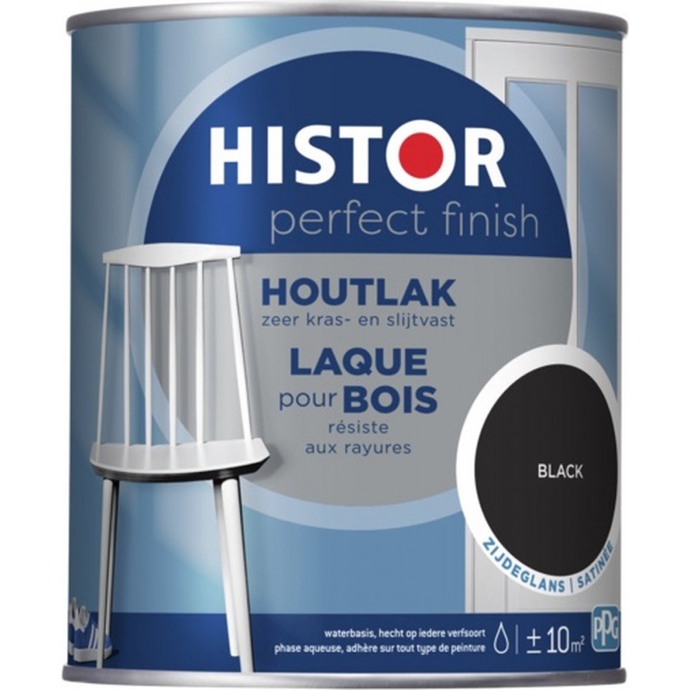 Histor Perfect Finish Houtlak Zijdeglans - Krasvast & Slijtvast - Dekkend - 0.75L - Black - Zwart