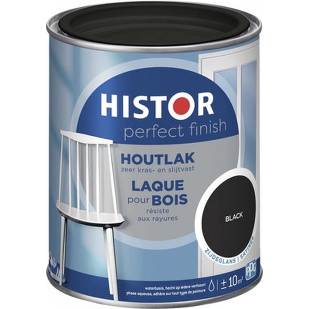 Histor Perfect Finish Houtlak Zijdeglans - Krasvast & Slijtvast - Dekkend - 0.75L - Black - Zwart