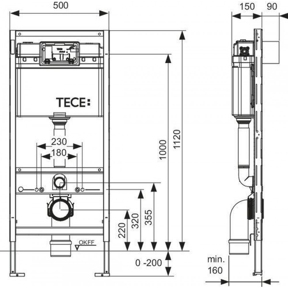 TECE inbouwreservoir frontbediening 112 cm met TECEloop glas bedieningspaneel glas wit