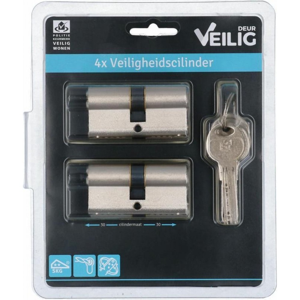 VEILIG - Veiligheid Profielcilinder - 30x30mm - set 4 keersloten - SKG2