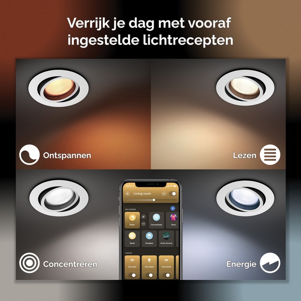 Philips Hue Centura Inbouwspot - wit en gekleurd licht - GU10 - Aluminium - 6W - Rond - Bluetooth