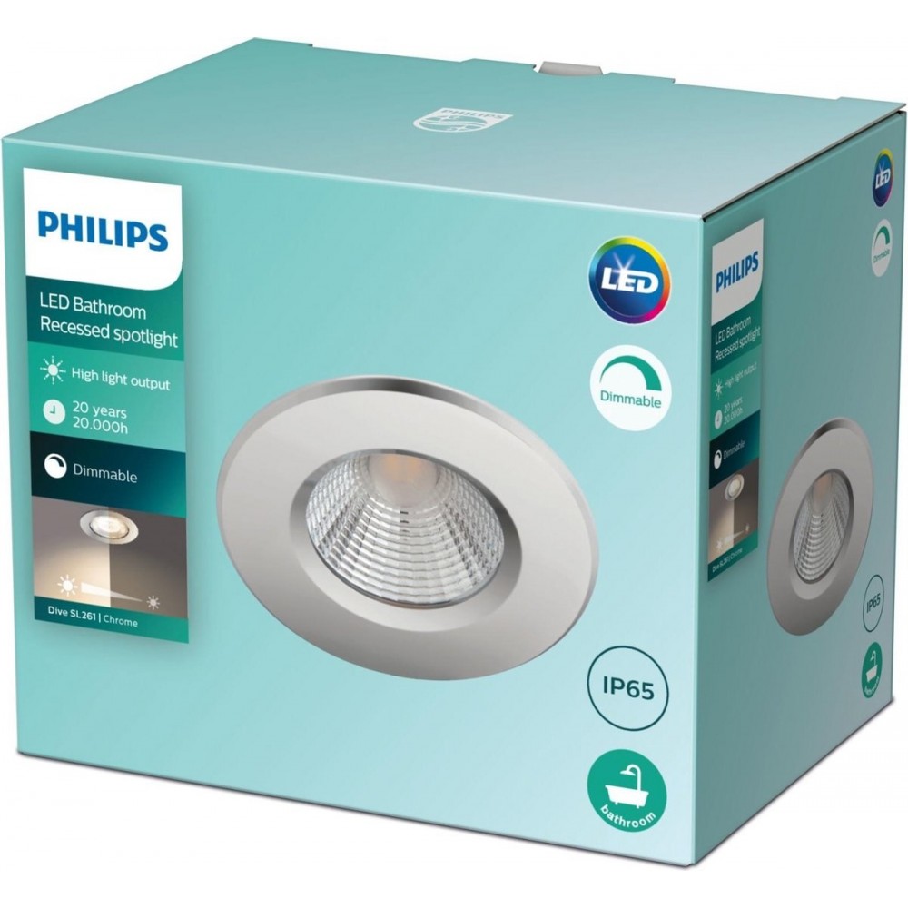 Philips Dive badkamerinbouwspot - 1-lichts - chroom