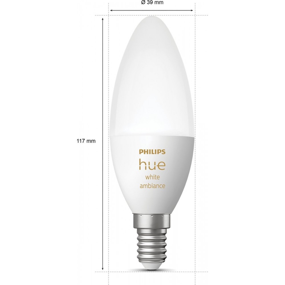 Philips Hue Kaarslamp Lichtbron E14 - White Ambiance - 5,2W - Bluetooth - 2 Stuks