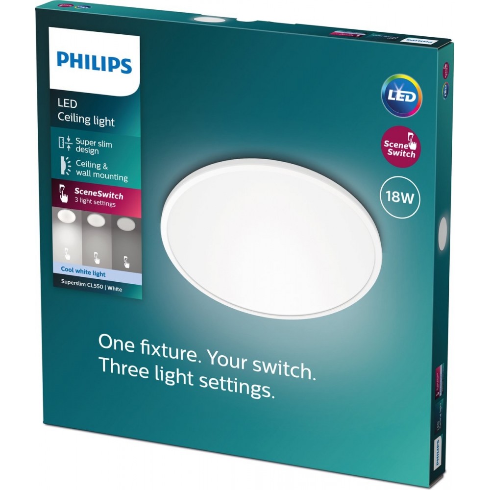 Philips Super Slim Plafondlamp - Geïntegreerd LED - SceneSwitch - Wit - 18W - Diameter 30 cm - 1700 lumen