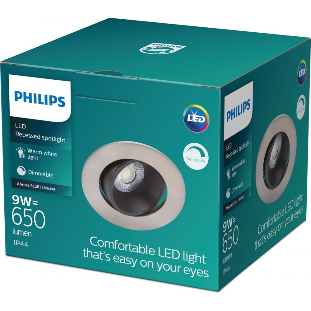Philips Abrosa Inbouwspot - Geïntegreerd LED - Nikkel - 9W - 700 lumen