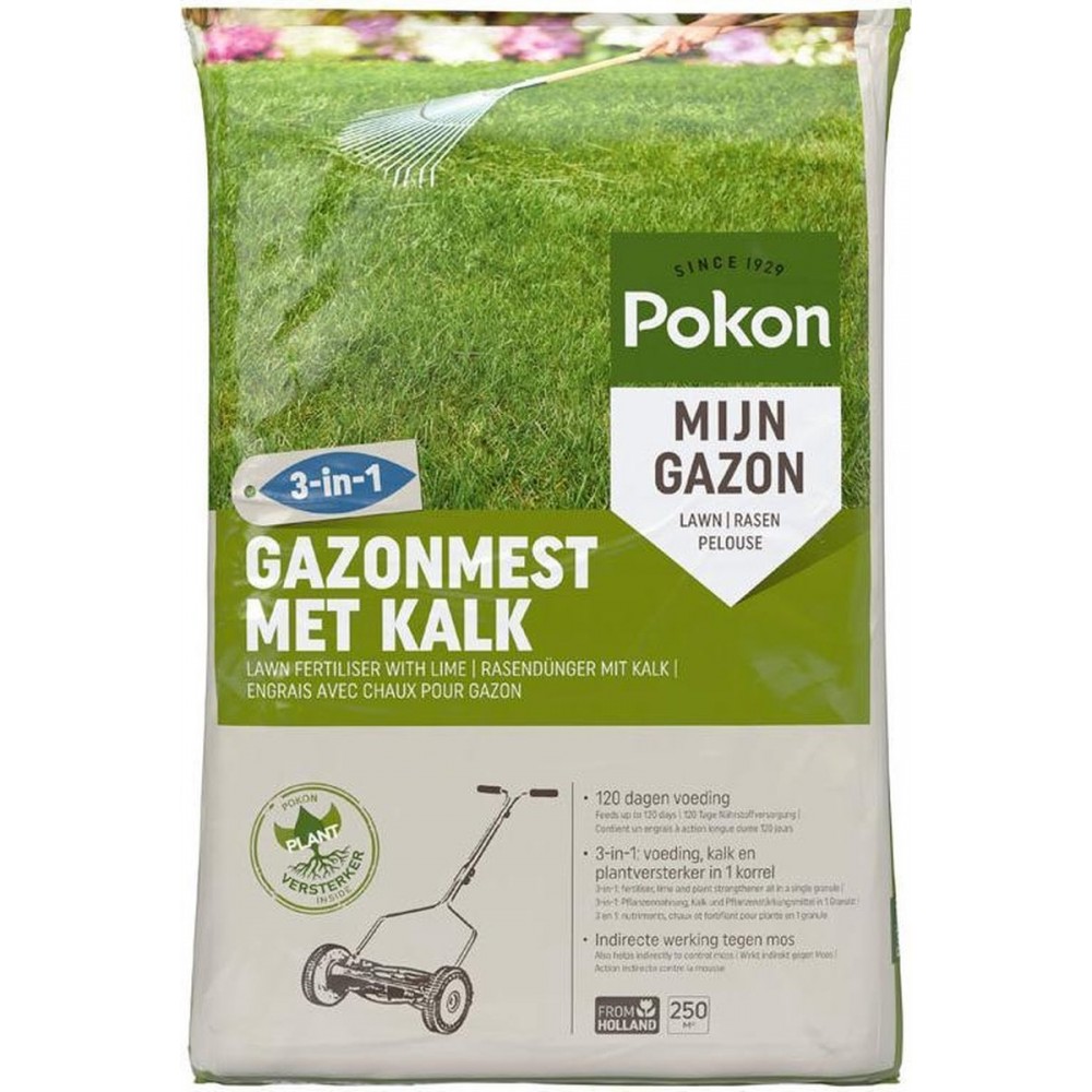 Pokon Gazonmest met Kalk - 5kg - Mest - Geschikt voor 75m² - 120 dagen voeding