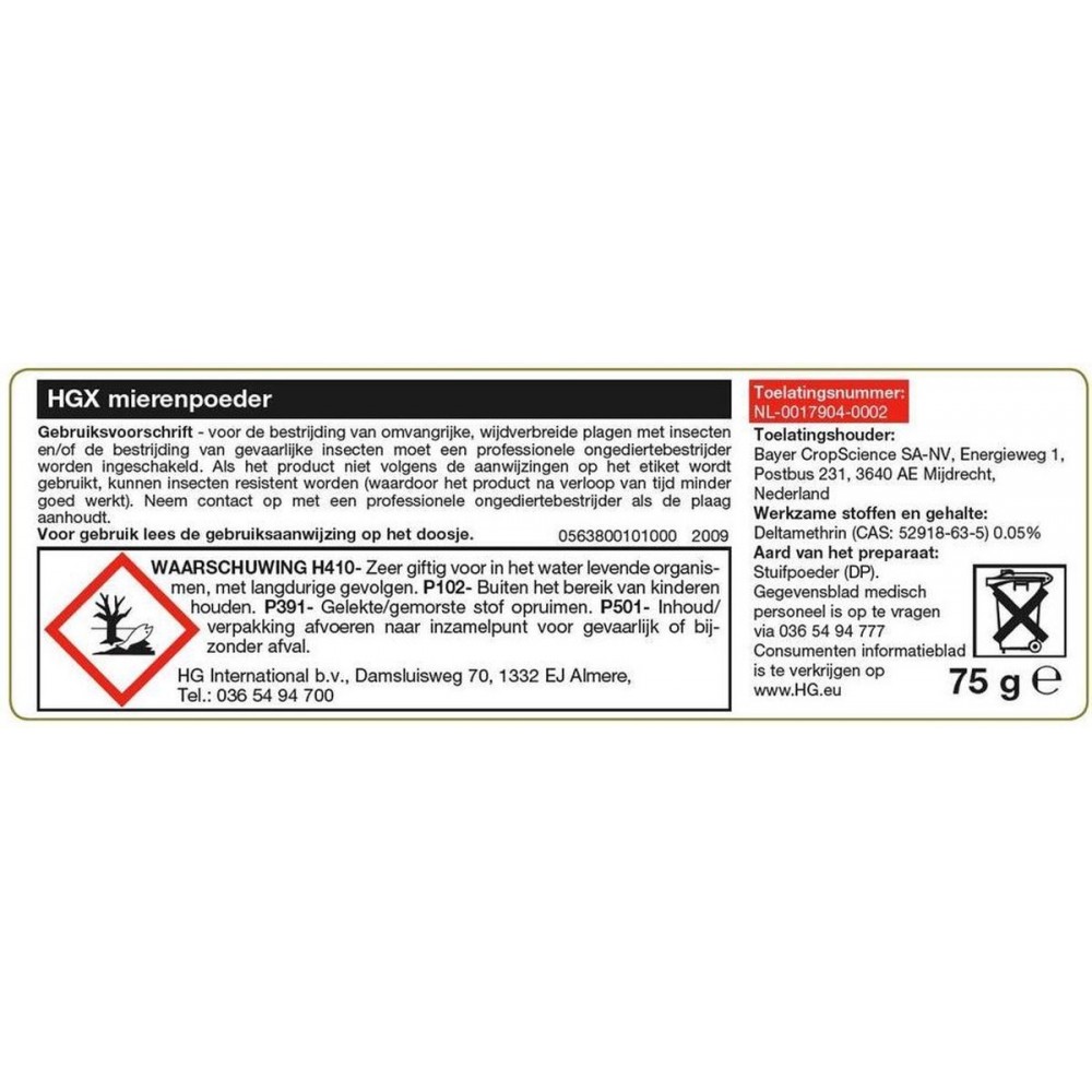 HGX mierenpoeder - NL-0017904-0002 - 75gr- bestrijdt het gehele nest - werkt binnen een uur - voor buiten