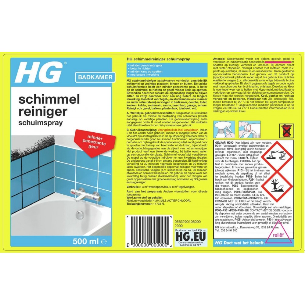 HG schimmelreiniger schuimspray - 500ml - de NR 1 schimmelverwijderaar - vernietigt de hardnekkigste schimmel - optimale hechting - snel resultaat