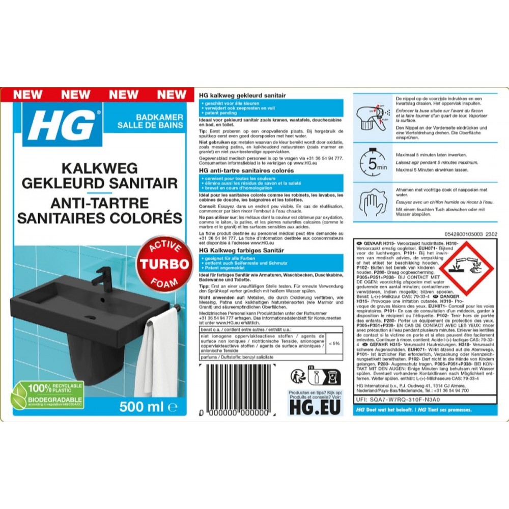 HG kalkweg gekleurd sanitair- 500 ml - veilig voor alle gekleurd sanitair