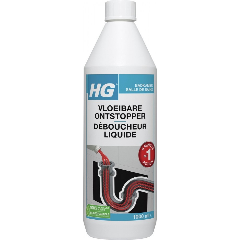 HG vloeibare ontstopper - 1L - de NR1 ontstopper - 100% opgelost 100% resultaat - werkt al na 5 minuten - biologisch afbreekbaar