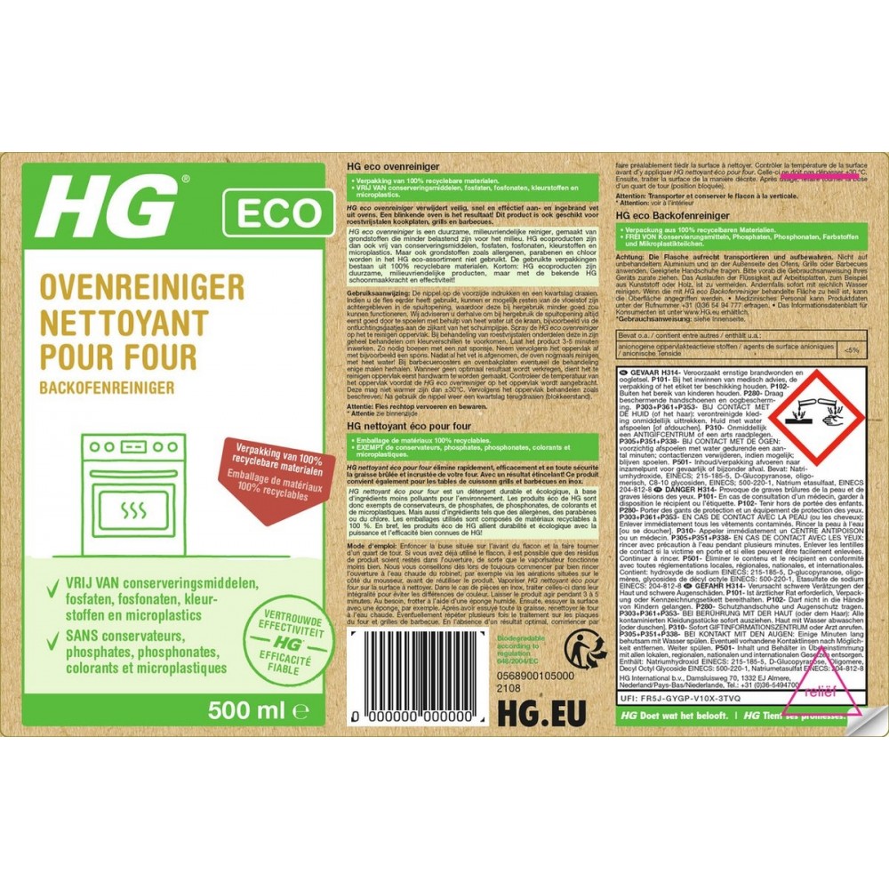 HG ECO ovenreiniger - 500ml - de milieubewuste reiniger voor uw oven