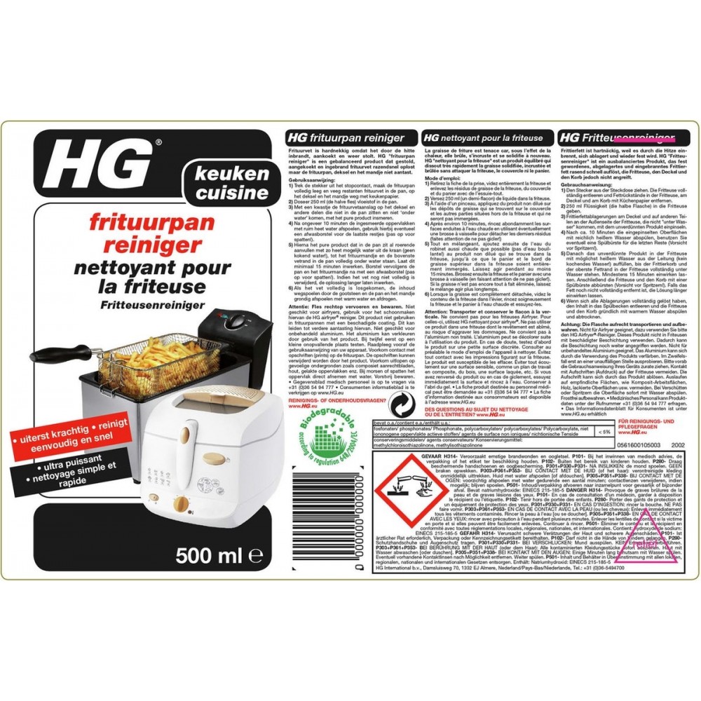 HG frituurpanreiniger - 500 ml - reinigt eenvoudig en snel