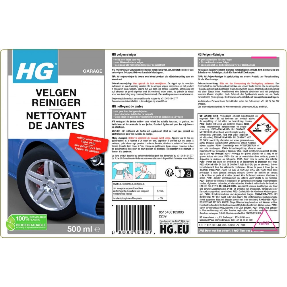 HG velgenreiniger - 500 ml - voor blinkend schone velgen