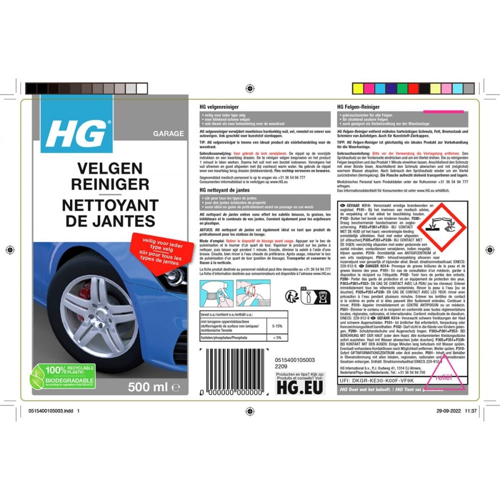 HG velgenreiniger - 500 ml - voor blinkend schone velgen