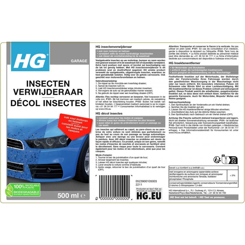 HG insectenverwijderaar - 500ml - voor auto, motoren en helmen