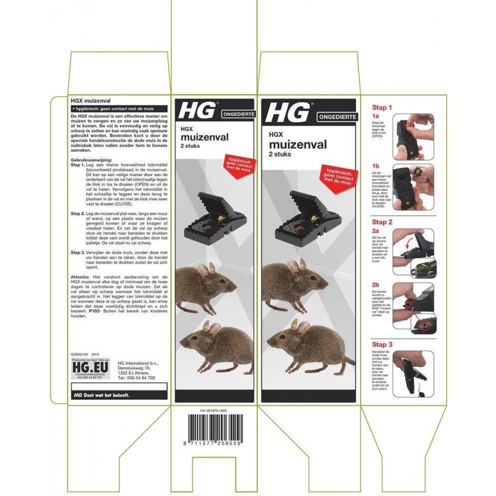 HGX muizenval - 2 stuks - hygiënisch en veilig - effectief bestrijdingsmiddel tegen muizen