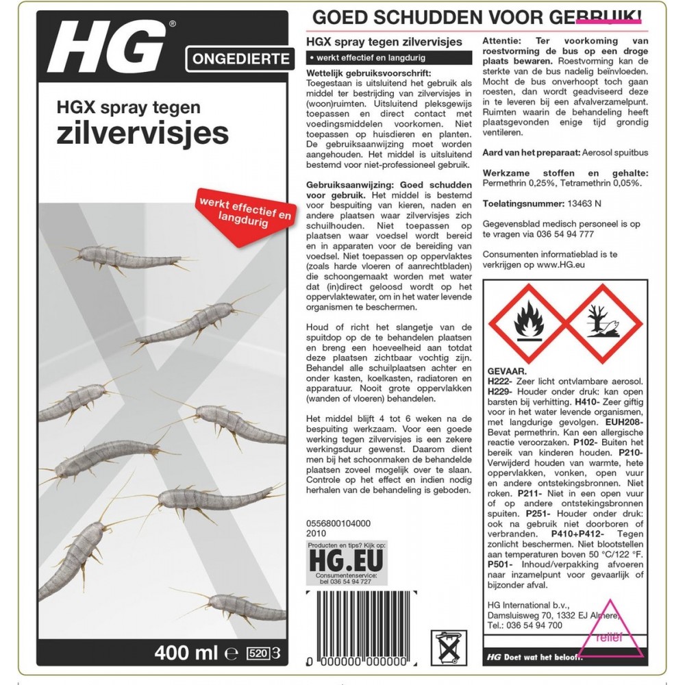 HGX spray tegen zilvervisjes - 13463N - 400ml - effectief tegen zilvervisjes - vlekvrij - werkt tot 6 weken