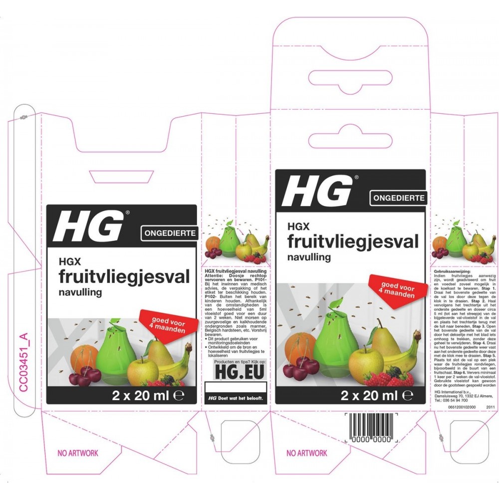 HGX fruitvliegjesval navulling - 2 x 20ml - effectieve bestrijdingsmiddel