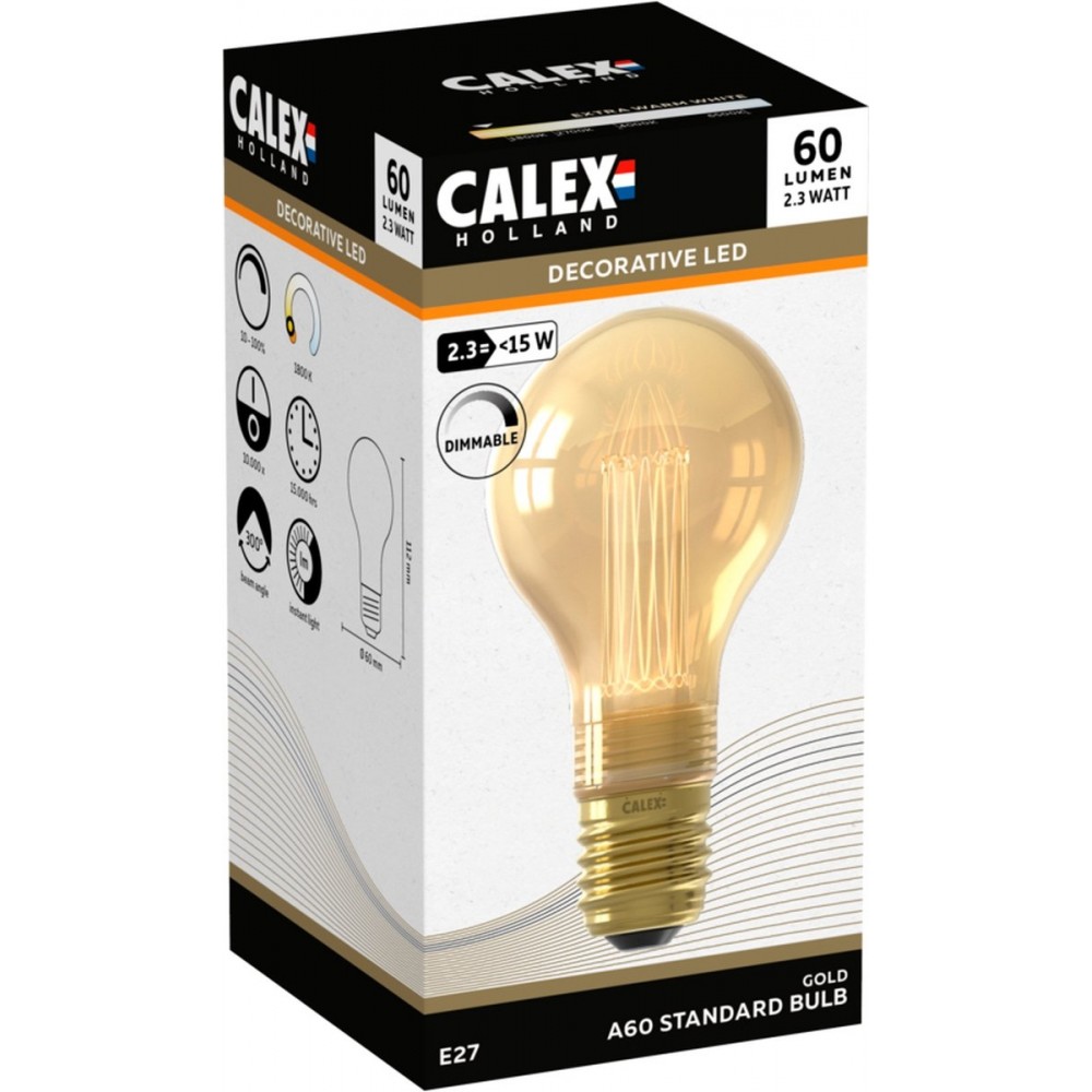 Calex Crown Series LED Lamp - E27 - A60 Lichtbron Goud - 2.3W - Dimbaar