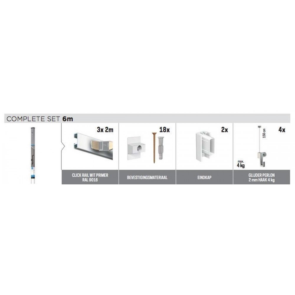 6 Meter all-in-One Click Rail / WIT PRIMER RAL 9016