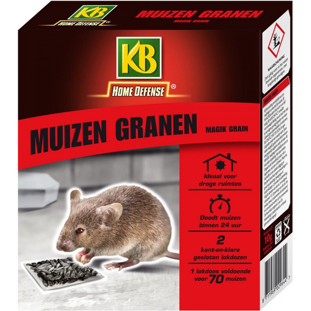 KB Home Defense Muizenlokdoos Magik Grain (granen) - Muizenval - Muizen granen (10g) voldoende voor 70 muizen - 2 stuks - Muizengif - Werkt binnen 24 uur