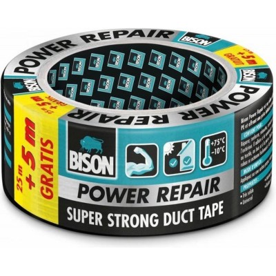 Bison power repair tape grijs - 25 meter + 5 meter
