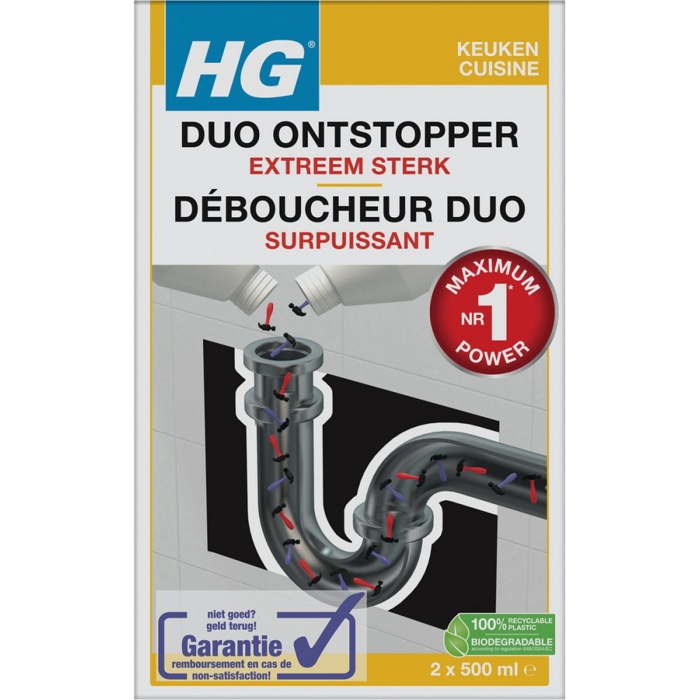 HG duo ontstopper - 2x 500ml - de NR1 ontstopper - voor extreme verstoppingen - gegarandeerd resultaat