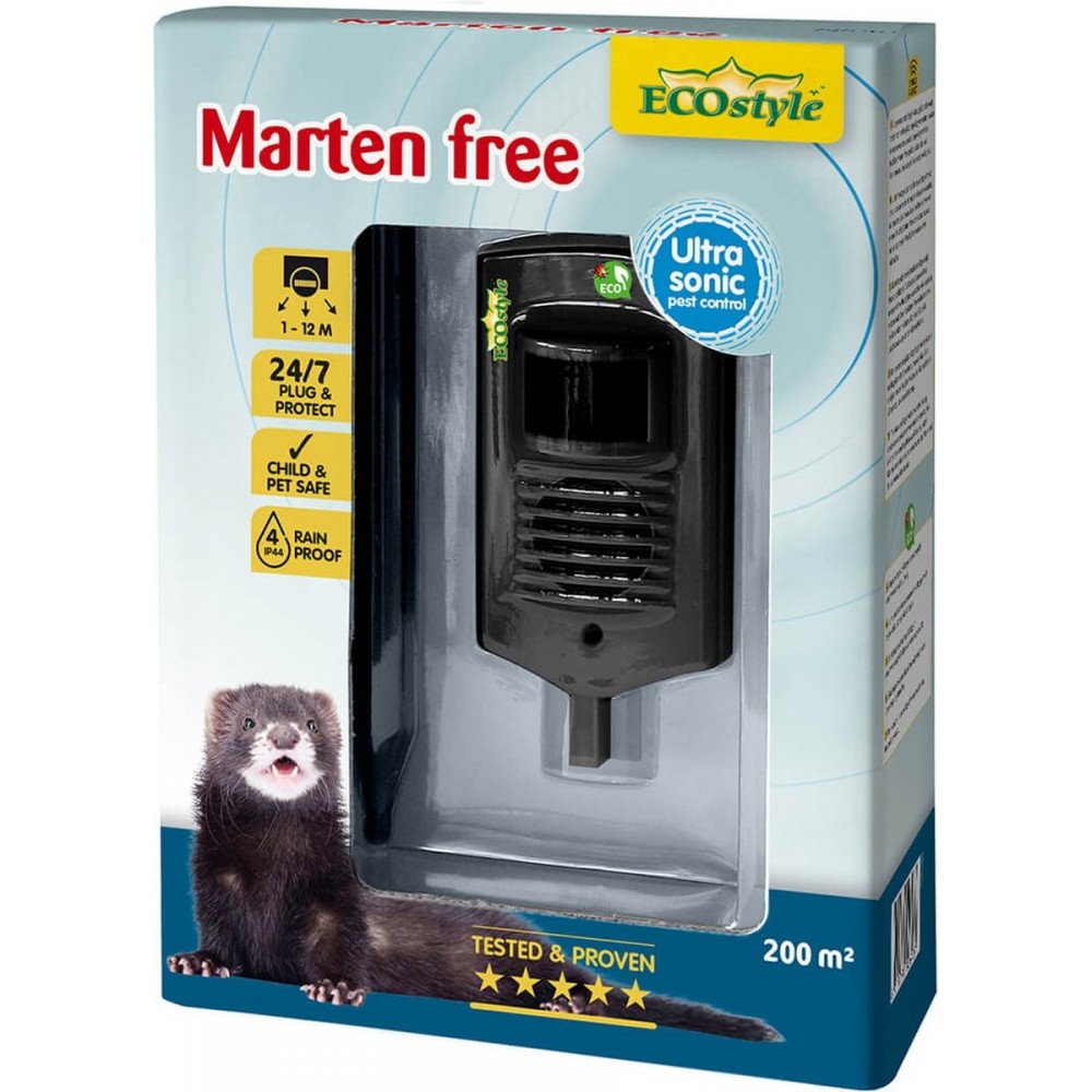ECOstyle Marten Free 50 Tegen Marters - Ecologisch en Vriendelijk - 24/7 Bescherming - Werkt Op Batterijen - Voor Binnenshuis - 50 M² Bereik - Voor 1 Ruimte