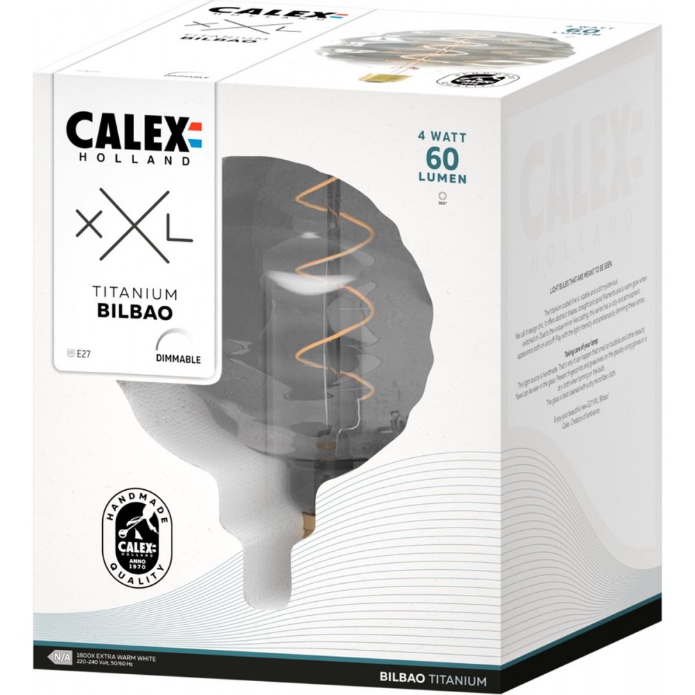 Calex Bilbao XXL Titanium - E27 LED Lamp - Filament Lichtbron Dimbaar - 4W - Warm Wit Licht
