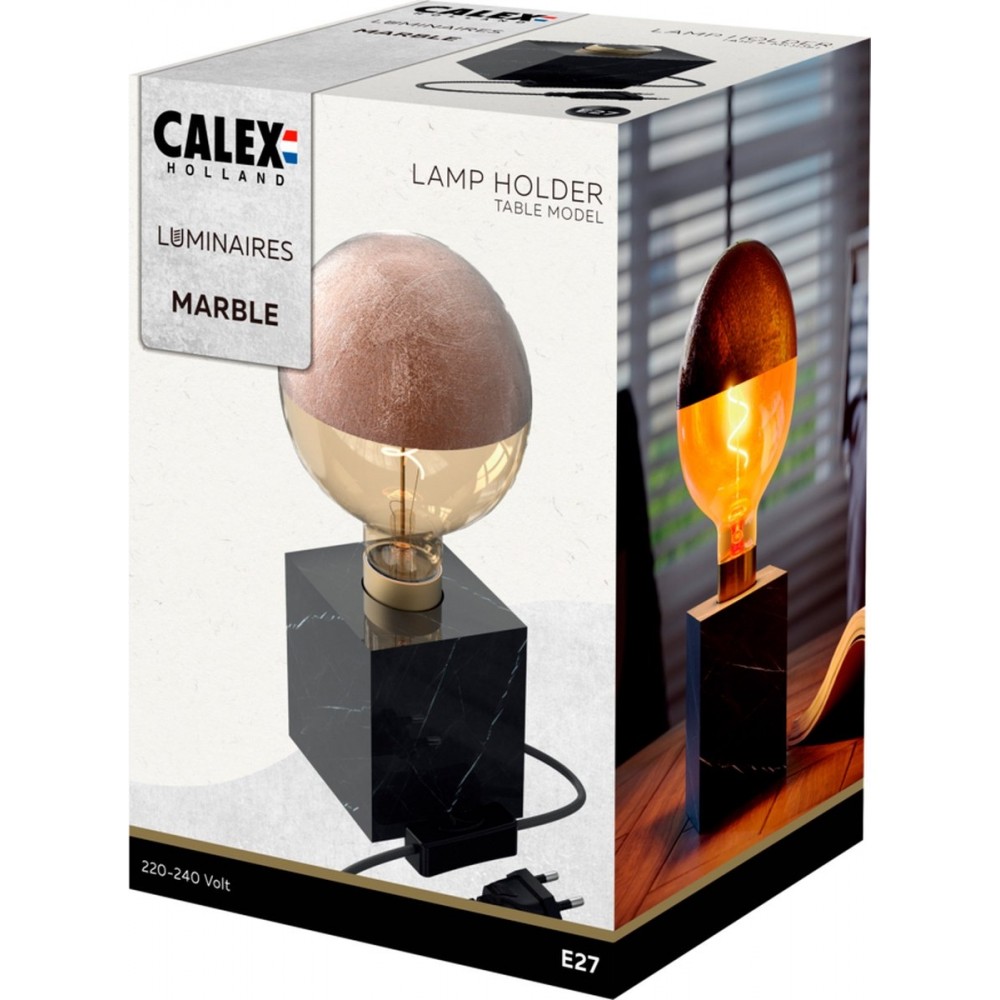Calex Tafellamp Marmer Vierkant - E27 - Zwart - Excl. lichtbron