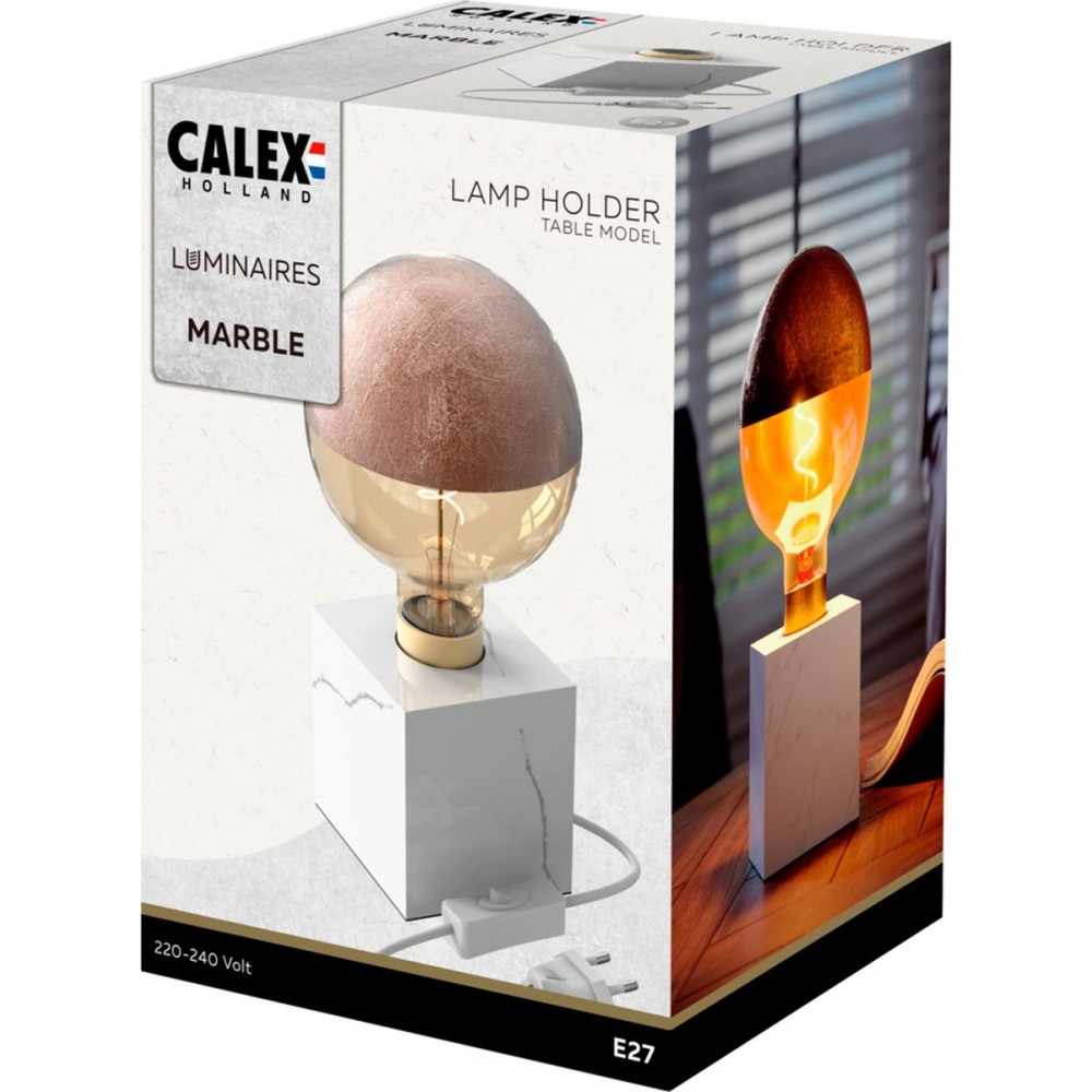 Calex Tafellamp Marmer Vierkant - E27 - Wit - Excl. lichtbron
