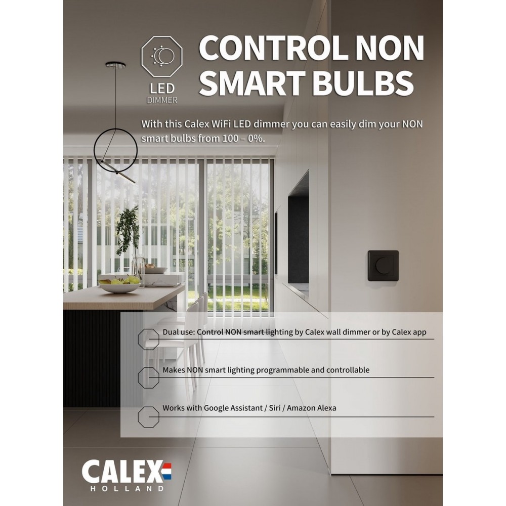Calex Smart LED Dimmer - Wifi - Inbouw - 5-250W - Fase Aan/Afsnijding - Universeel