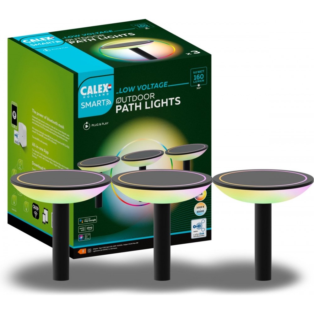 Calex Smart Outdoor 24v Tuinverlichting - Set van 3 Padverlichting - Slimme Grondspot - RGB en Warm Wit Licht - Zwart