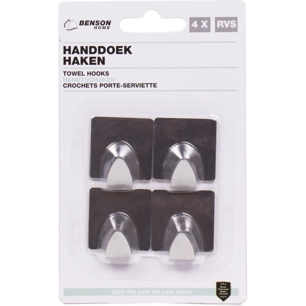 Benson Handdoekhaak - Plakhaak Vierkant RVS - 4 stuks