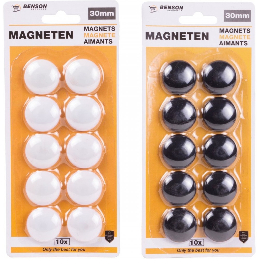 Koelkastmagneet - Whiteboard magneet - 30mm - zwart - 10 stuks