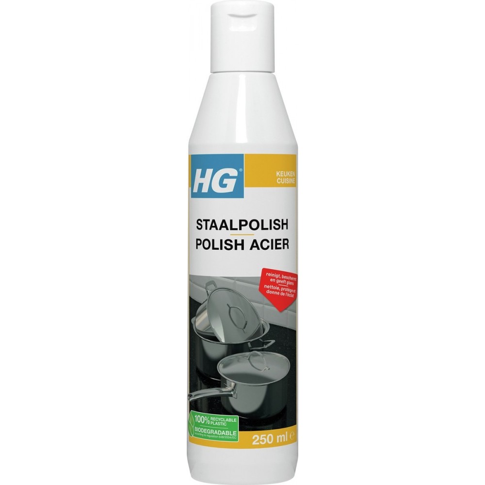 HG staalpolish - 250ml - voorkomt snelle hervervuiling - reinigt en beschermt