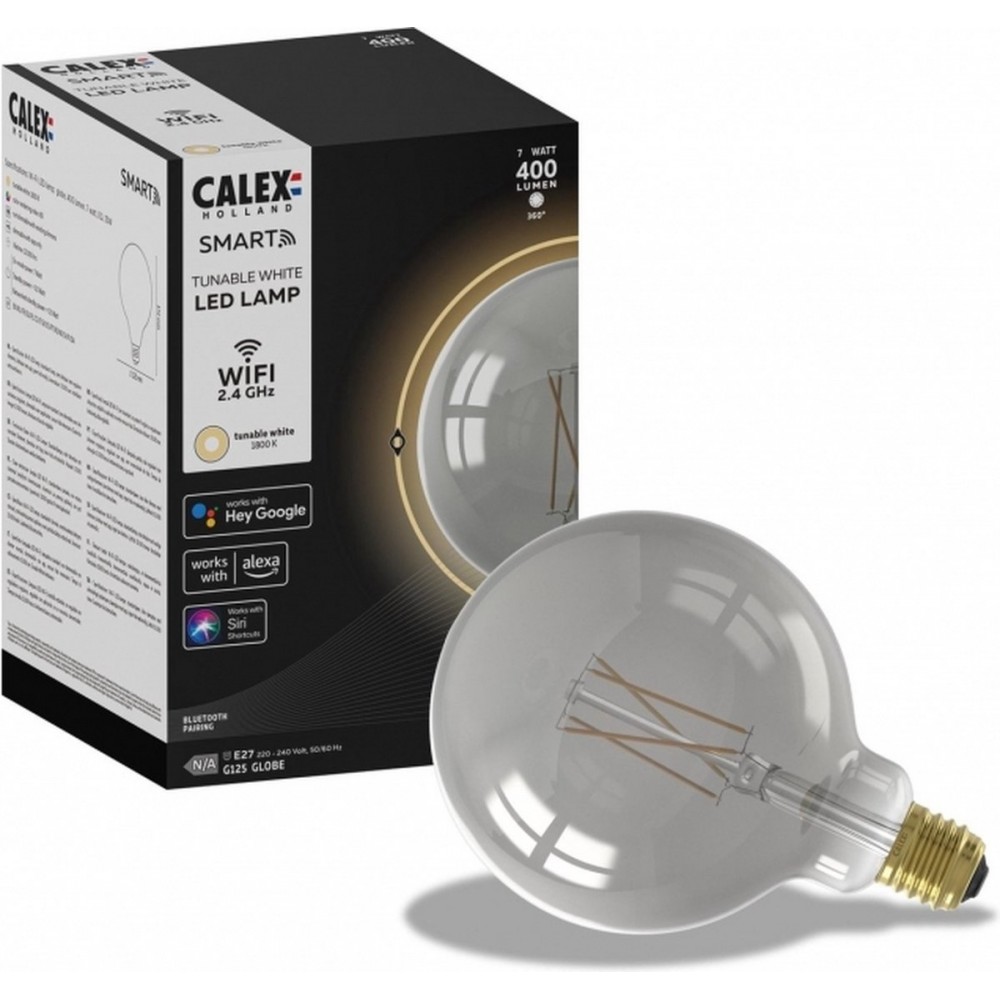 Calex Smart LED Lamp - Wifi Filament Verlichting - Globe 12,5cm - E27 - Slimme Bulb - Dimbaar - 7W
