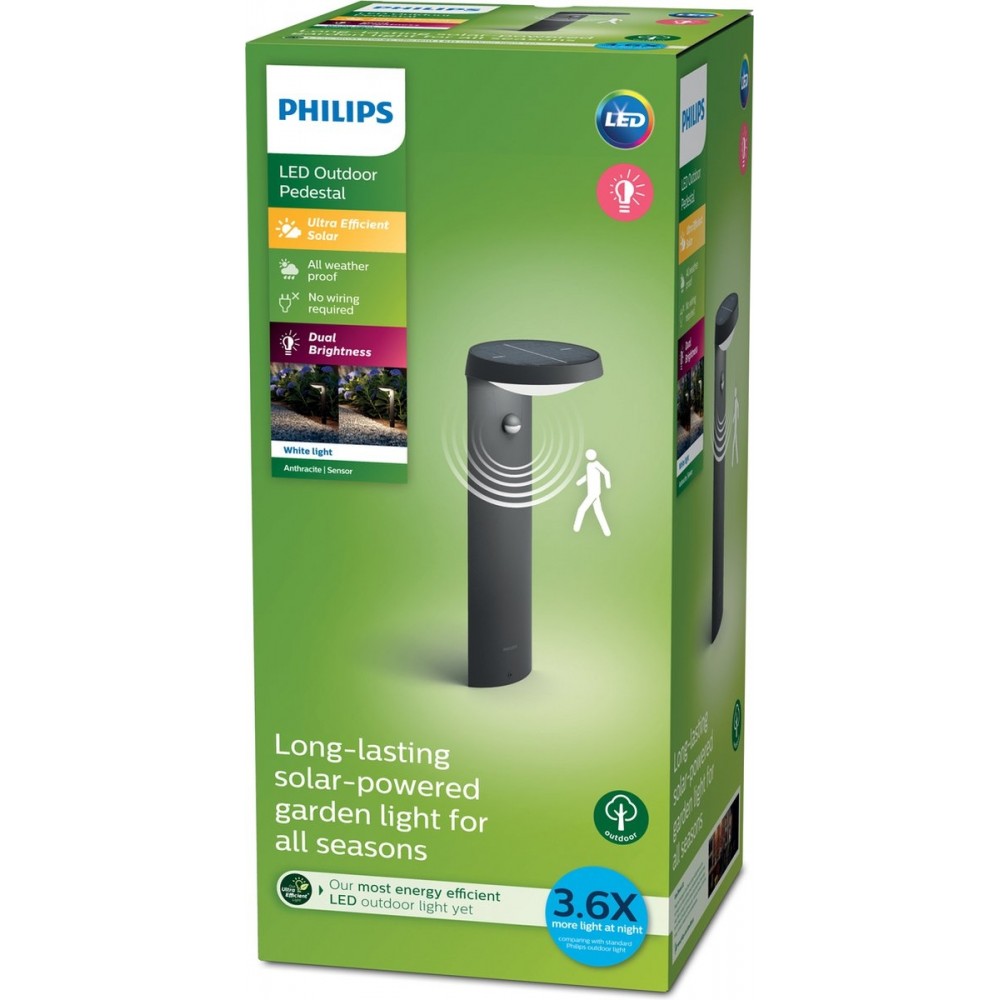 Philips Tyla sokkellamp op zonne-energie - antraciet - met sensor - 1.2W