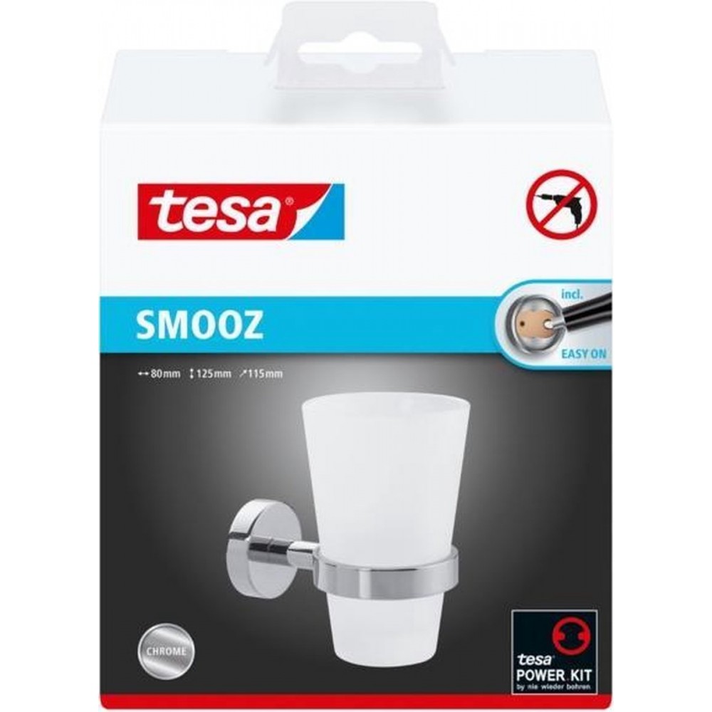 Tesa Smooz Bekerhouder 13.5x15.5x8.5cm zonder boren Zelfklevend Verchroomd Metaal chroom wit