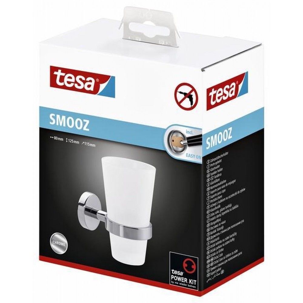 Tesa Smooz Bekerhouder 13.5x15.5x8.5cm zonder boren Zelfklevend Verchroomd Metaal chroom wit