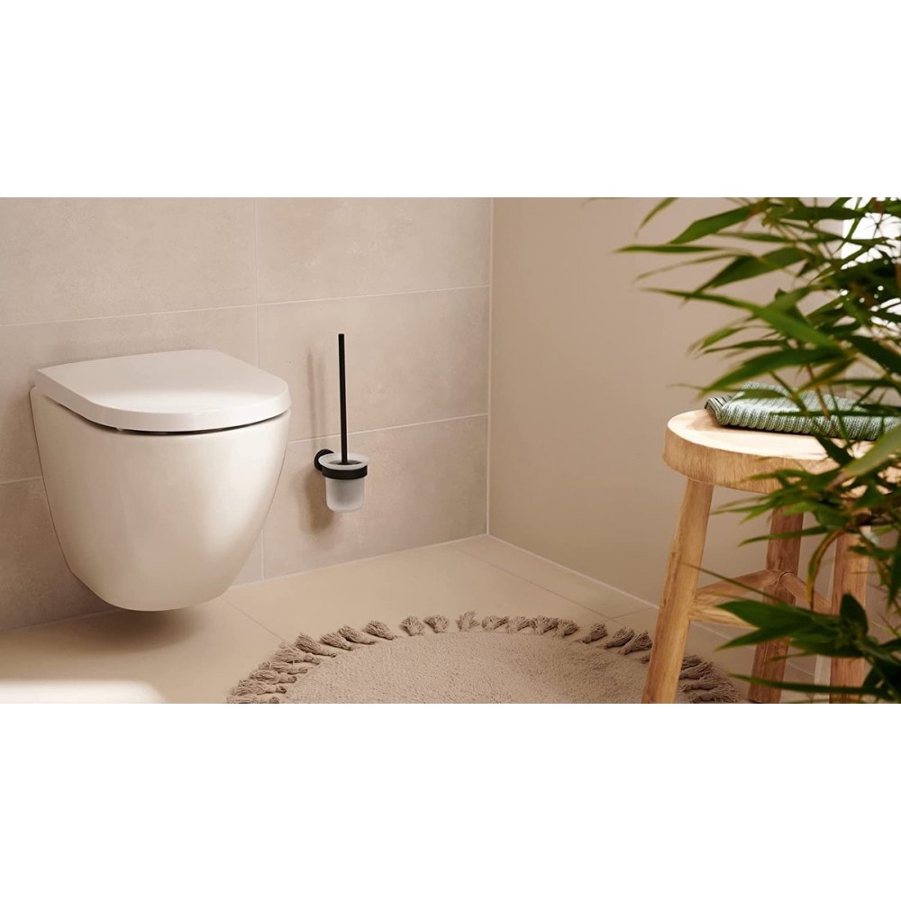 tesa MOON BLACK Toilet-set met Houder en Wc-borstel, mat zwart, satijn glas 