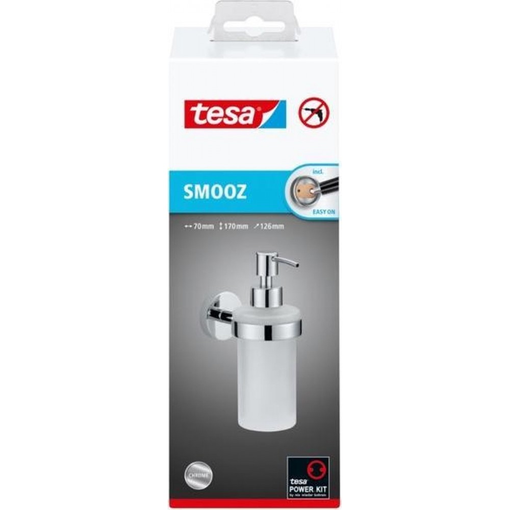 Tesa Smooz Zeeppomp 9x24x9cm zonder boren Zelfklevend Verchroomd Metaal chroom wit