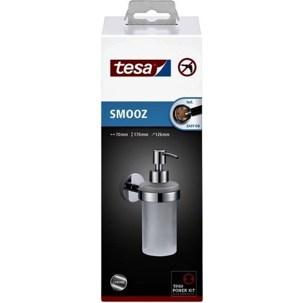 Tesa Smooz Zeeppomp 9x24x9cm zonder boren Zelfklevend Verchroomd Metaal chroom wit