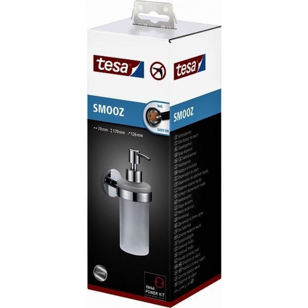 Tesa Smooz Zeeppomp 9x24x9cm zonder boren Zelfklevend Verchroomd Metaal chroom wit