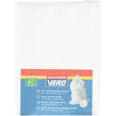 Vero 3x Grofvuil afvalzakken 80 liter wit - 65 x 98 cm - Geweven - Extra stevig - Tuin/bouw afvalzakken voor grofvuil