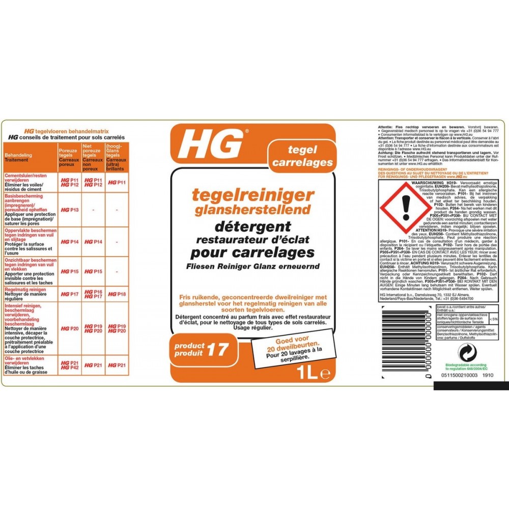 HG tegelreiniger glans (product 17) 1L