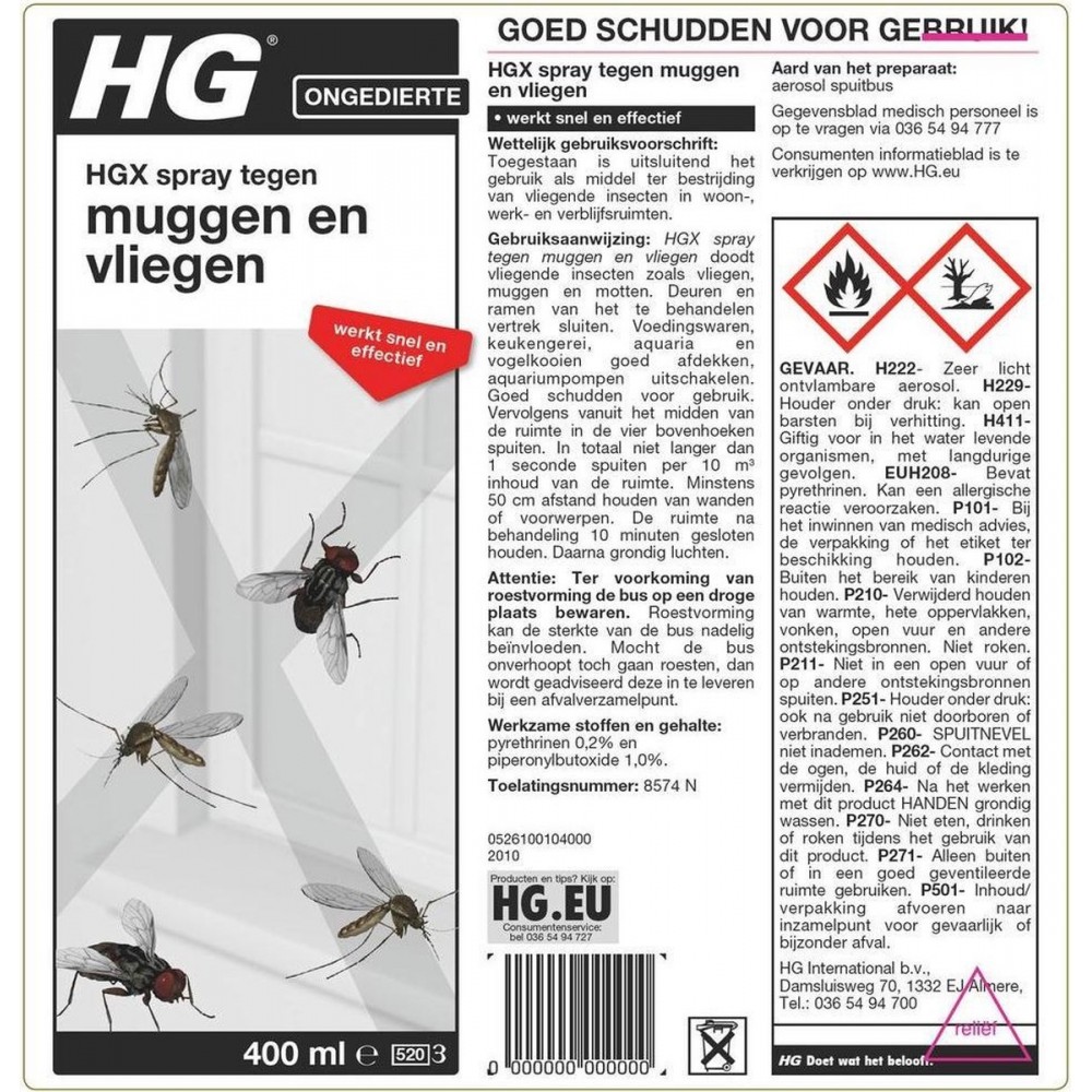 HGX spray tegen muggen en vliegen 8574N 400ml