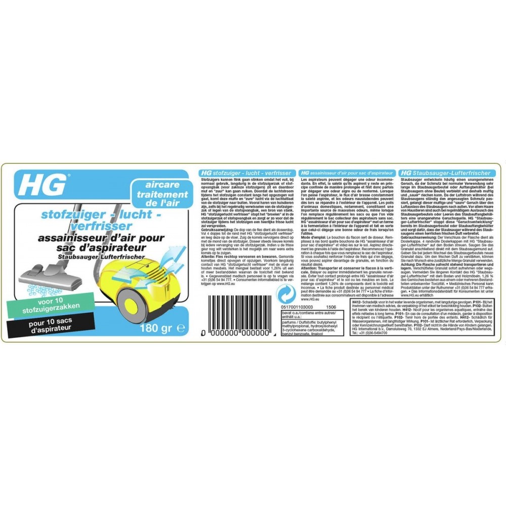 HG stofzuigerlucht verfrisser 180gr