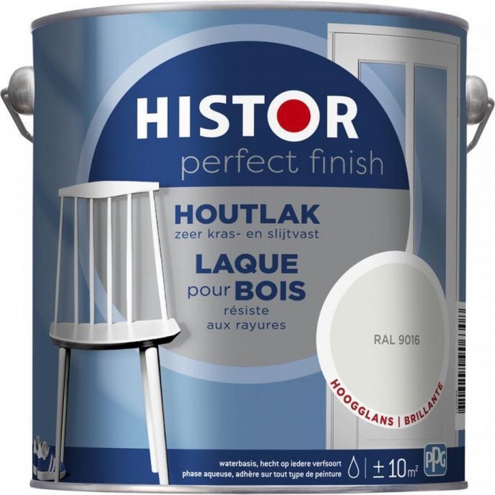 Histor Perfect Finish Houtlak Hoogglans - Krasvast & Slijtvast - Dekkend - 2.5L - RAL 9016 - Wit